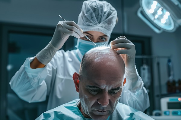 técnicas de injerto capilar - especialista realizando un injerto de cabello en un hombre con calvicie 