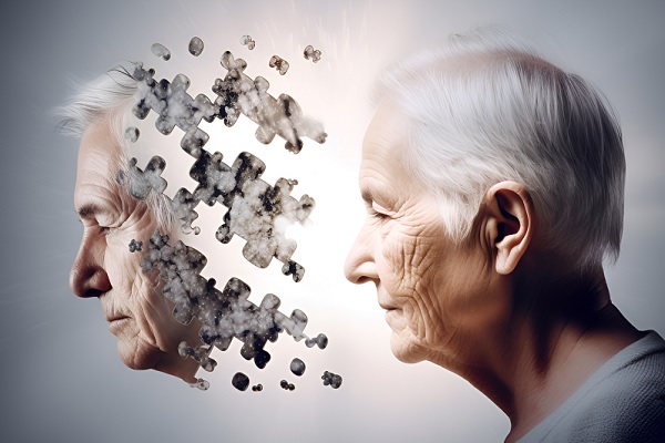 alzheimer en México - un anciano que se fragmenta en piezas de rompecabezas lo que muestra una fragmentación de la memoria