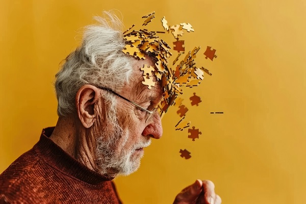 alzheimer en México - un anciano se le fragmenta la memoria en piezas de rompecabezas