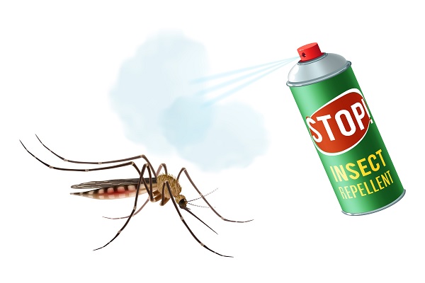 un spray contra mosquitos rociados en el aire