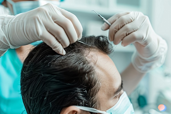 trasplante de cabello, un hombre se somete a un cirugía de restauración capilar
